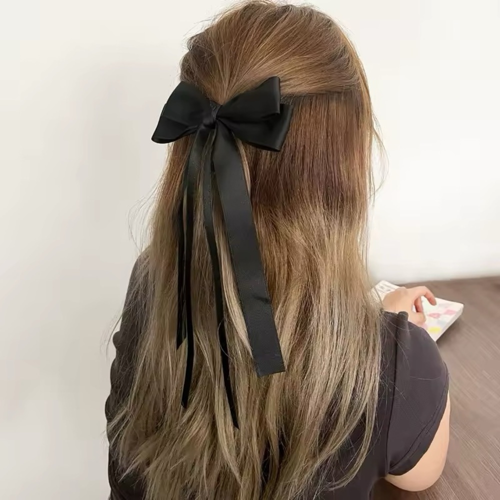Elegant Black Ribbon Double Bowknot Hair Clips